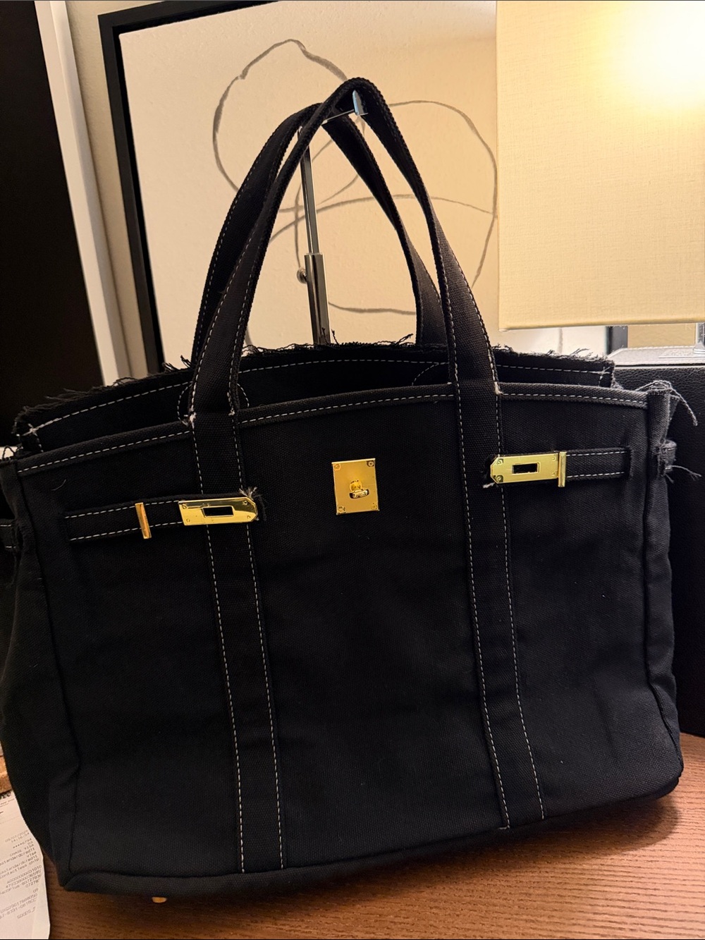 Iconic Canvas Tote Bag with Gold Hardware